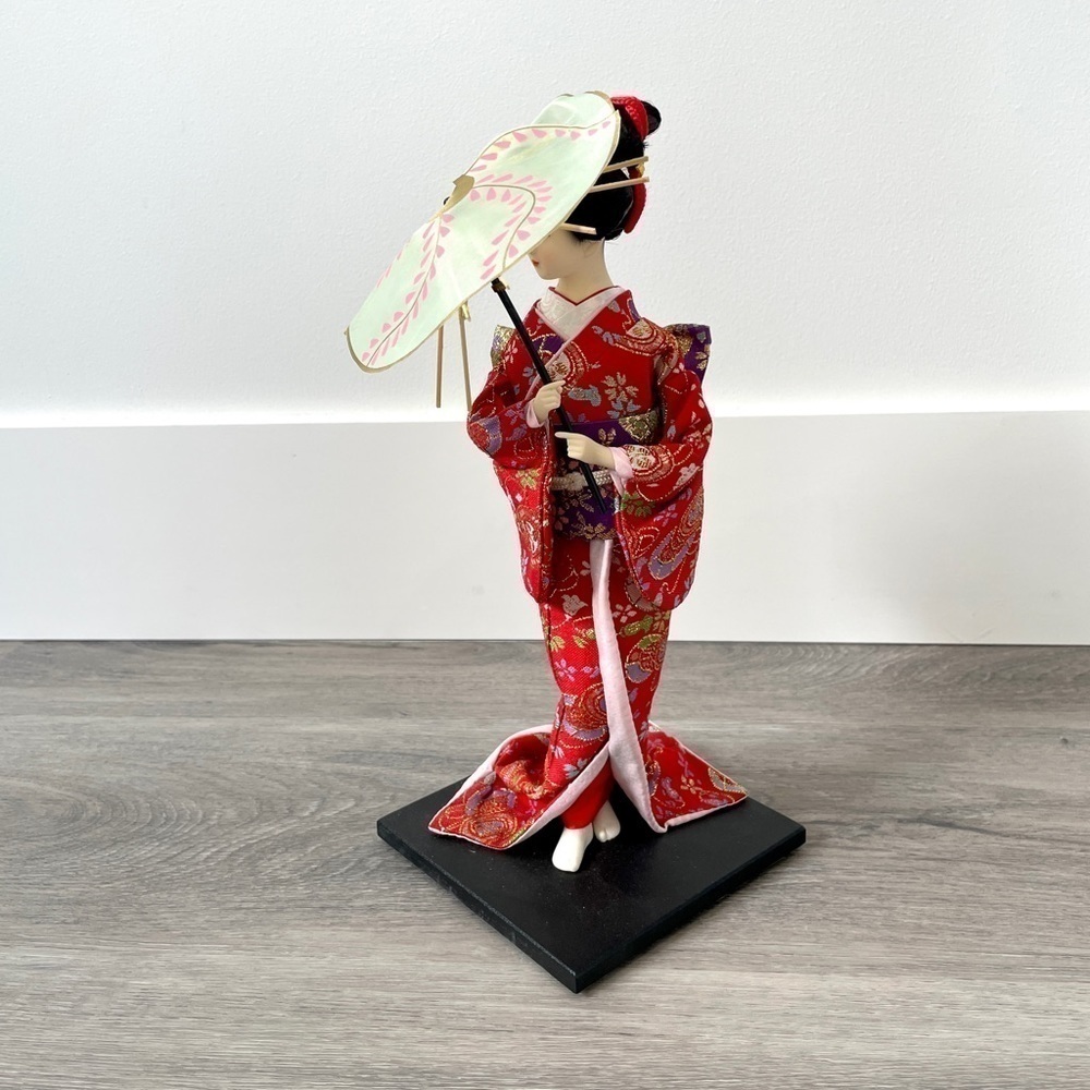 Vintage Japanese Standing Porcelain Doll with Umbrella